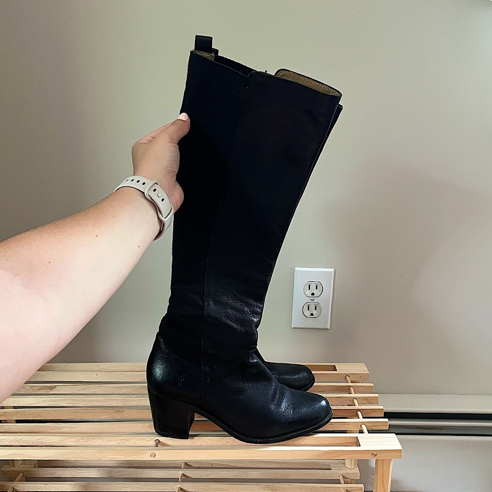 Knee high heeled Frye boots